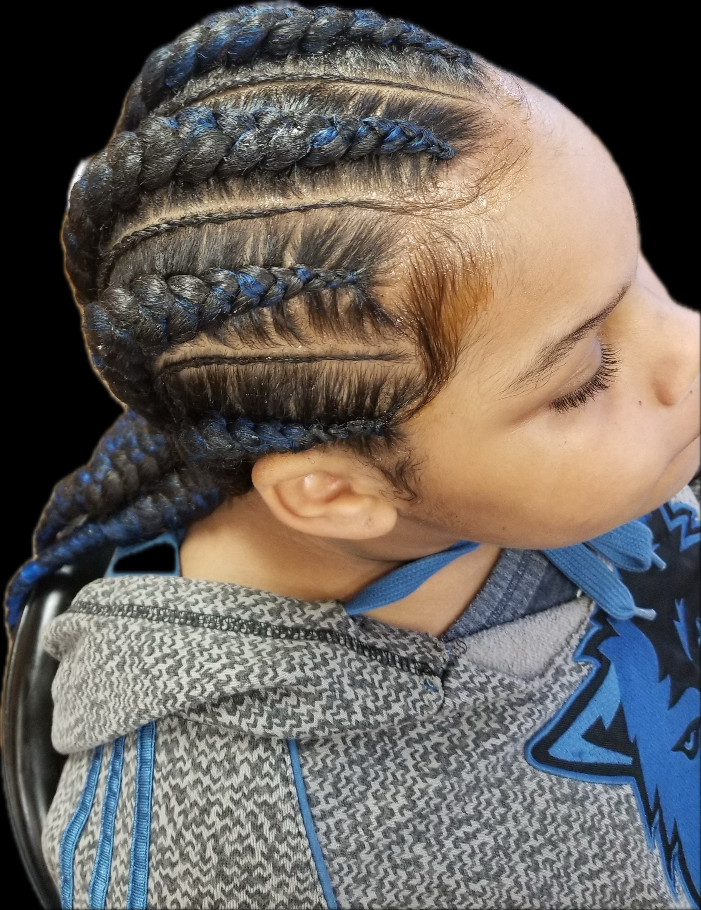 Various braiding styles: box braids, twists, knotless, cornrows