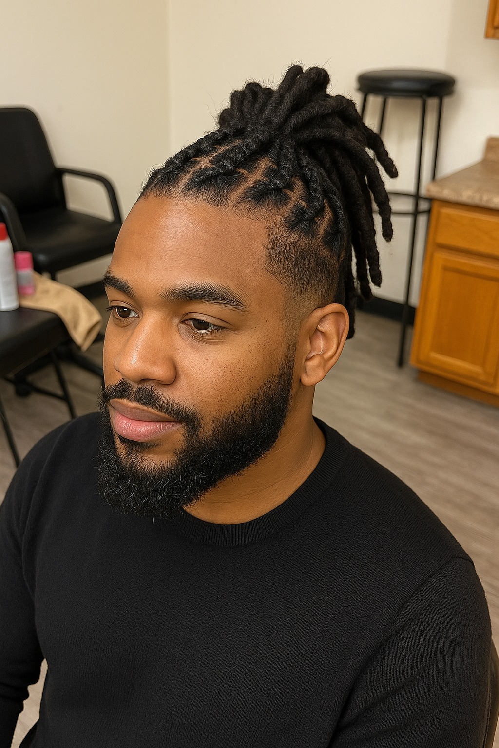 Male customer with fresh locs styling
